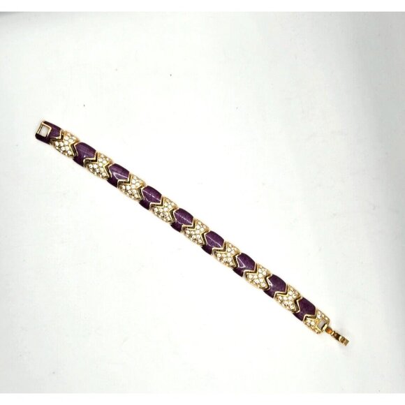 Vintage KJL Kenneth Jay Lane Purple Enamel Rhinestone Panel Cuff Bangle Bracelet - Picture 7 of 8